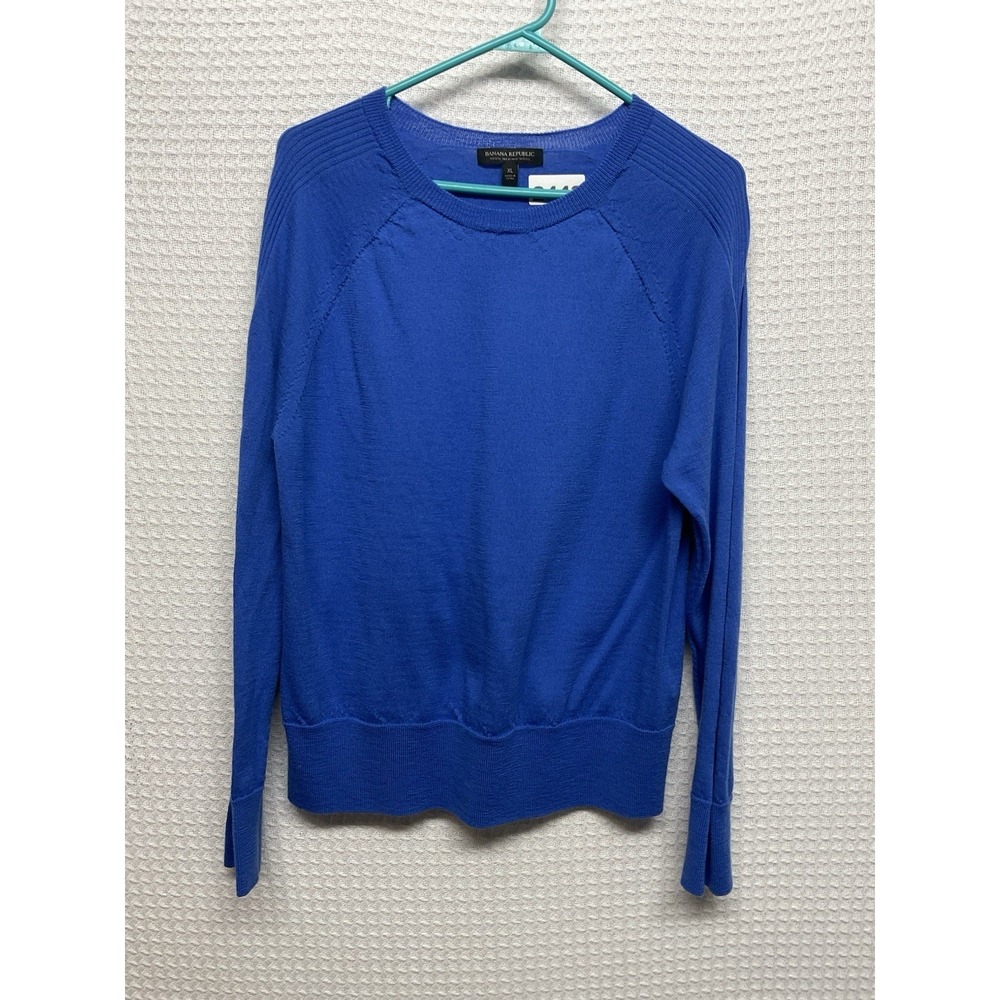 NEW Banana Republic 100% Merino Wool Sweater‎ Womens XL Blue Round Neck Pullover